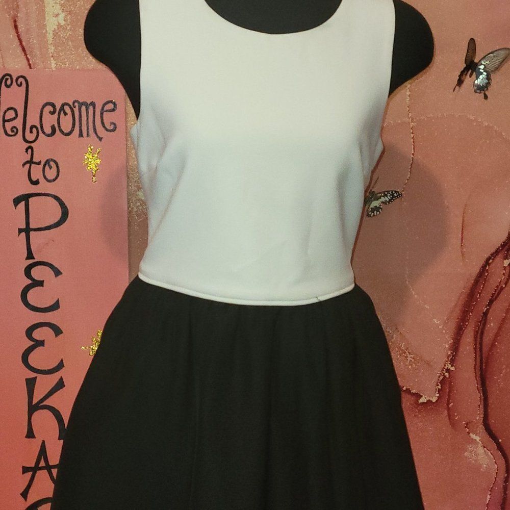 LIKELY WHITE/BLACK A LINE DRESS
